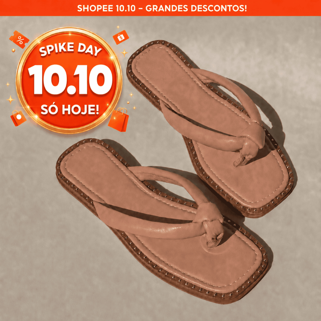 OFERTA 10.10 SHOPEE Rasteira Feminina Luxo E Conforto Super Macia Detalhe Em Tachas Resistentes! RN2
