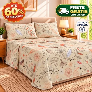 Kit Lençol 3Pçs Percal 500 Fios Casal Queen Linha Luxo Premium