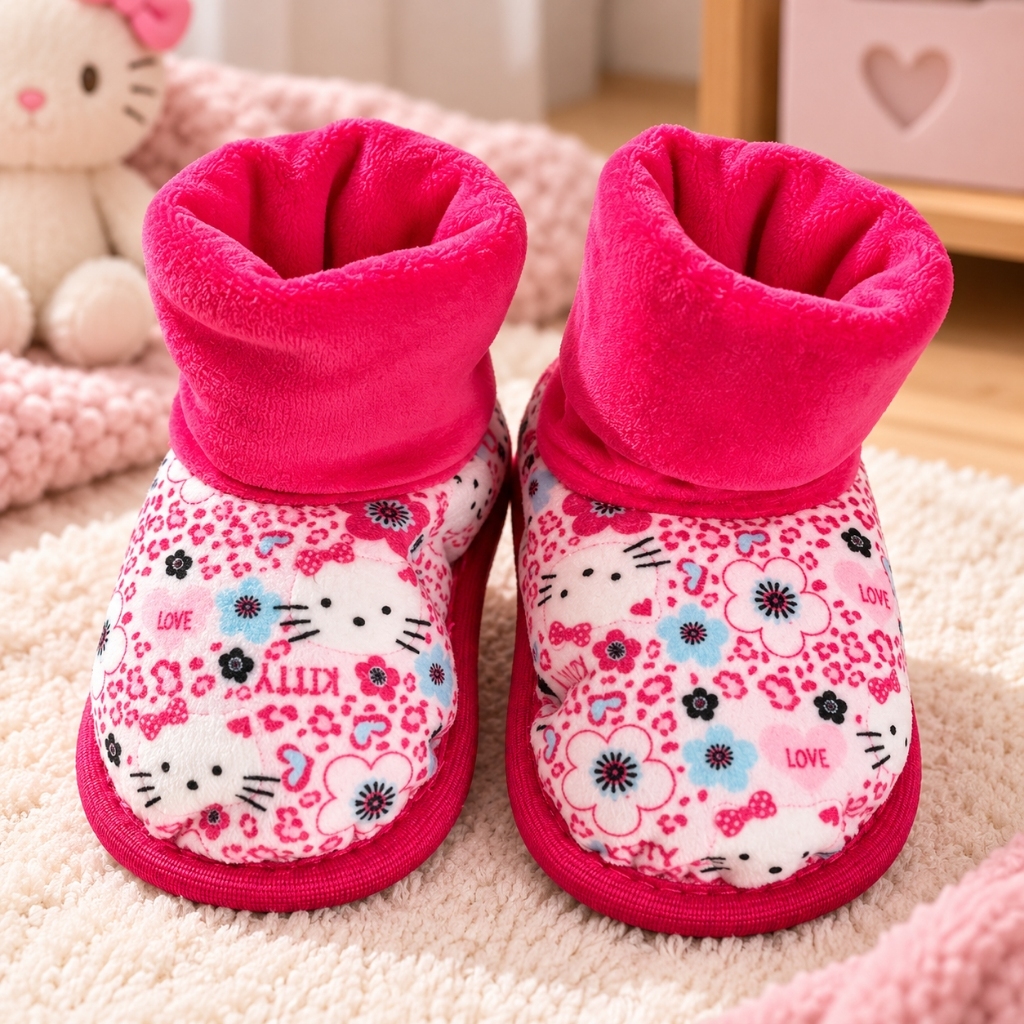 Pantufa Botinha Gatinha Infantil Peluciada Quentinha Super Confortável e Macia
