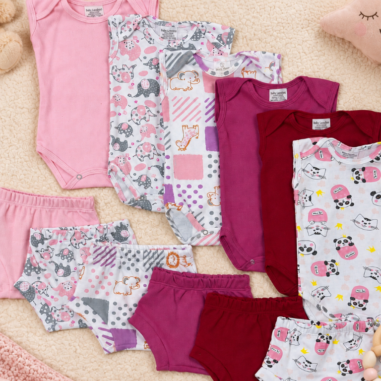 Conjunto Bebê Menina Menino 2 Peças Body Regata Estampas Sortidas e Short Malha Canelada Verão P ao GG