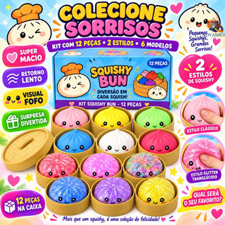 Squishy Bun Coloridas Glitter Brinquedo Fofinho Macio Retorno Lento Sensorial Infantil 3+