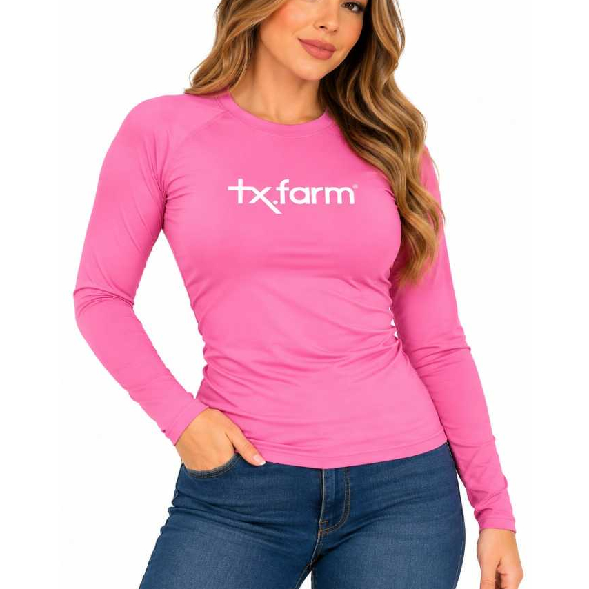 Camiseta Térmica Feminina Manga Longa Proteção UV50+ Segunda Pele Blusa de Frio Country Texas Farm Inverno