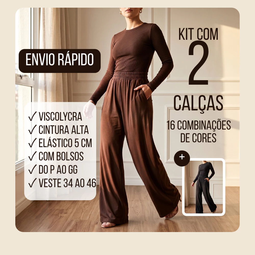 Kit 2 Calças modelo Pantalona de viscolycra
