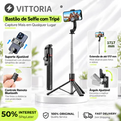 Hmaston 1.7M/2.2M Bastão Pau De Selfie Tripé Retrátil 360° Com Controle Remoto Bluetooth Para Celular