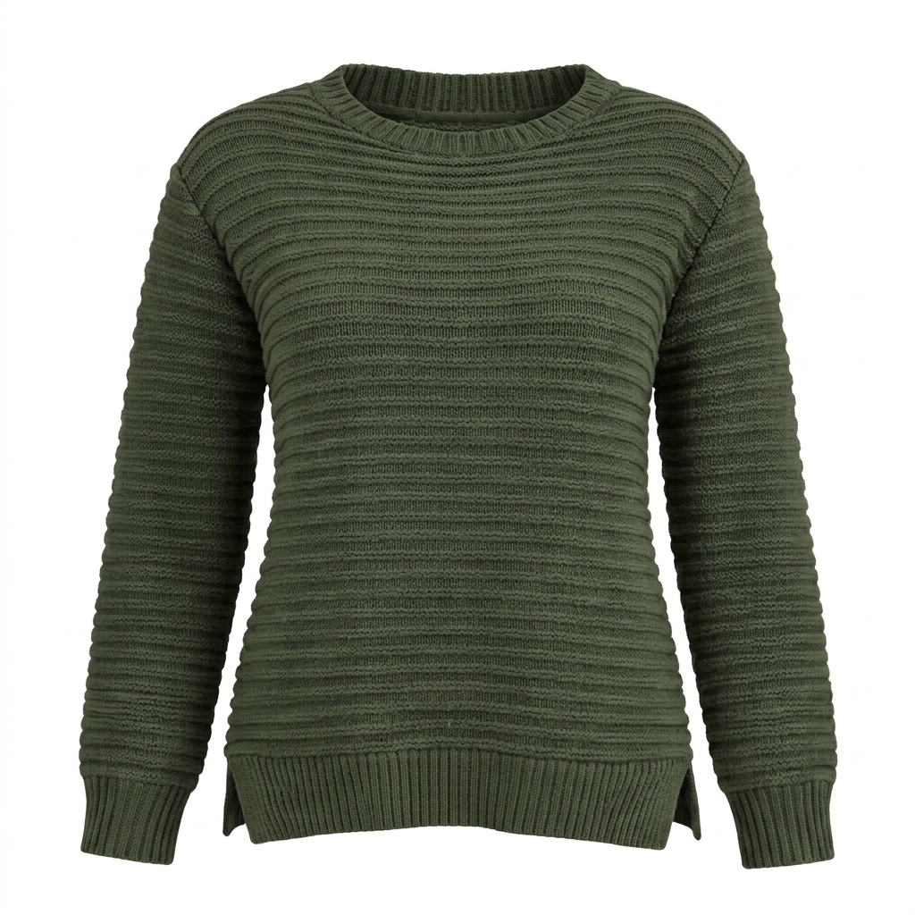 Suéter Feminino Tricot Canelado Inverno Blusa Lisa Gola Redonda Mangas Punho Elegante
