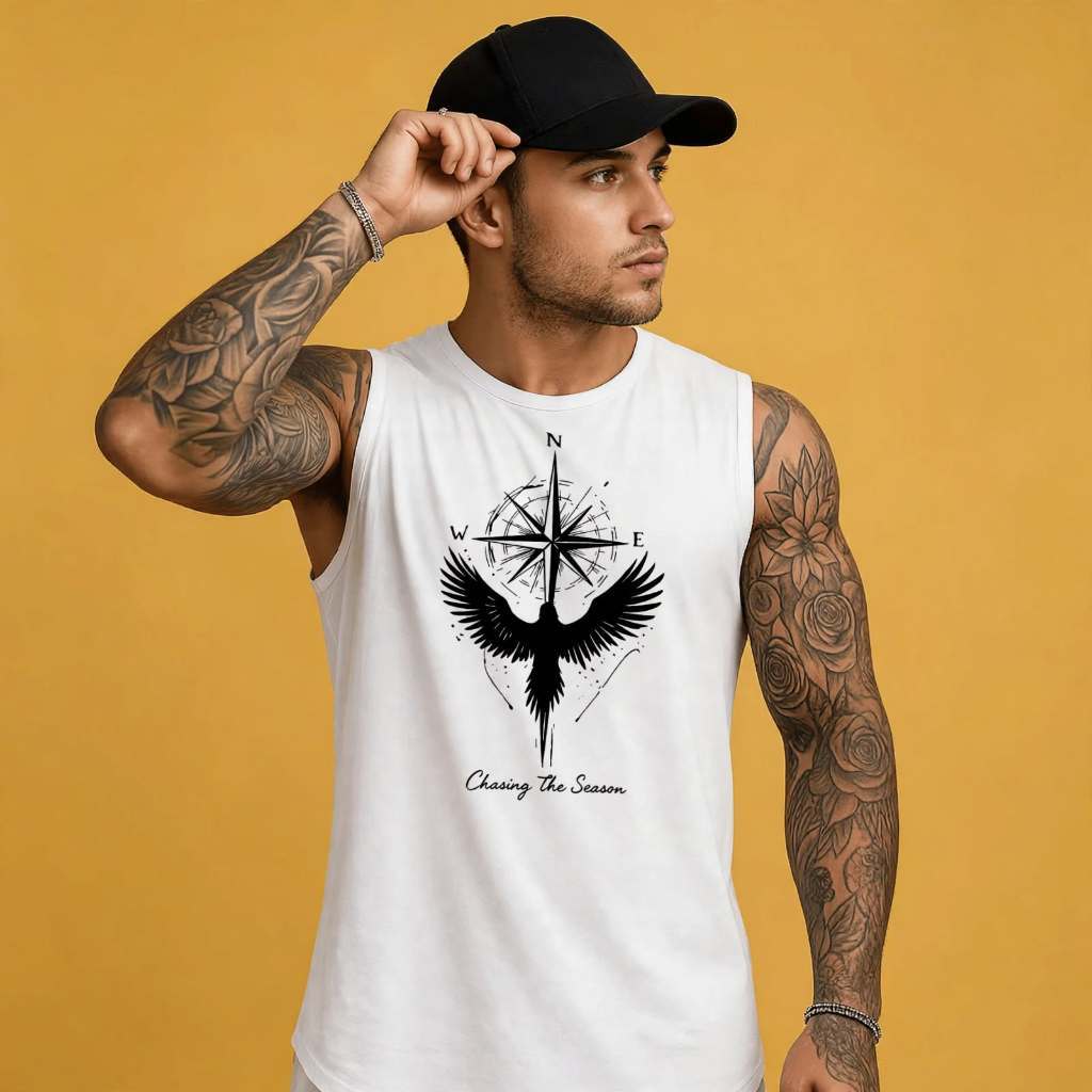 Regata Masculina Academia Algodão Norte Asas 100% Algodão Estampada Treino Fitness Casual Streetwear Camiseta Cavada