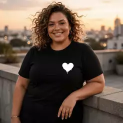 Camiseta Plus Size Feminina P Ao G5 Algodão 100% Estampada Natal Coração Pequeno Básica Casual Academia Verão