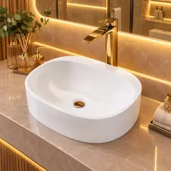 *PROMOÇÃO* Cuba de Apoio para Banheiro Branca 37x33cm Jaspe Sintética Moderna Lavabo Movelove