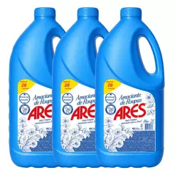 Kit 3 Unidades Amaciante De Roupas Ares Diluído Blue 2L Mais Maciez Rende Até 28 Lavagens