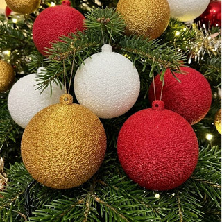 Kit 12 Bolas de Natal 8cm Texturizadas Vermelha Branca e Dourada para decoração Árvore