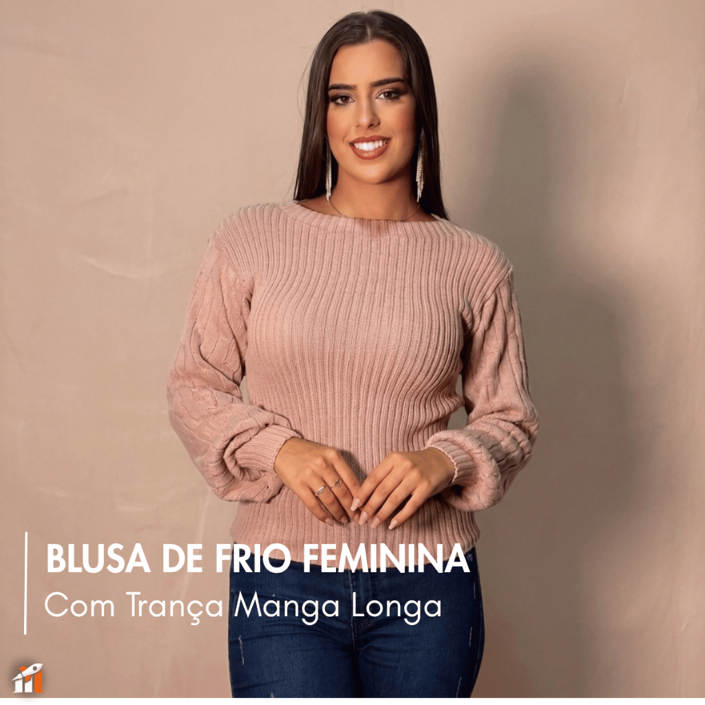 Blusa de Frio Feminina Tricot Canelada Com Trança Manga Longa Elegante Inverno Quentinha Confortável