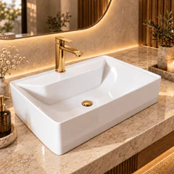*PROMOÇÃO* Cuba de Sobrepor para Banheiro e Lavabo 50x35cm Mármore Sintético Retangular Venuz Movelove