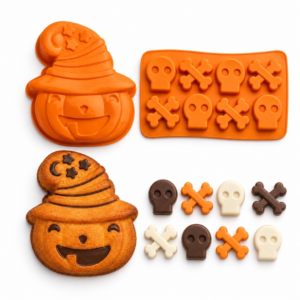 Forma de Doce Cupcake de Silicone Halloween Biscoito Abóbora Gelatina Ferramenta de Cozinha GRATIS uma forma de Bolo