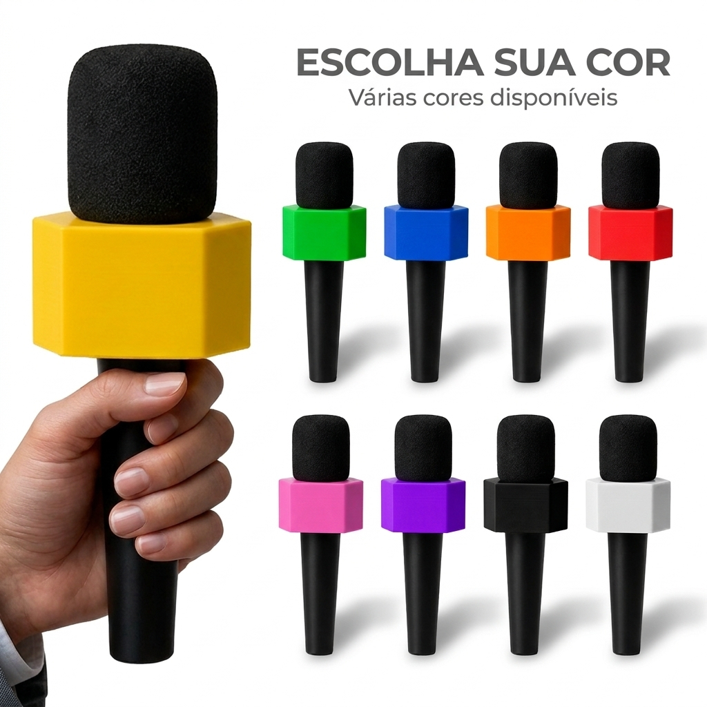 Canopla com Bastão para Microfone Lapela Repórter Podcast Entrevista Universal Escolha Sua Cor