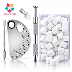 ANA1108 Kit Nail Art Esfumado Unhas em Aplicador 50 Esponjas Paleta Inox com Espátula