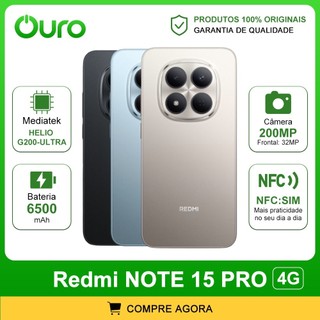 Xiaomi Redmi Note 15 PRO 4G Câmera 200MP, Versão Global 256/8GB RAM e 512/12GB RAM, MediaTek Helio G200-Ultra