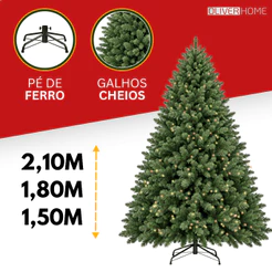 Árvore de Natal 2.10 cm 850 Galhos Exclusiva Super Cheia Grande Luxo Decoração de Natal Oliver Home