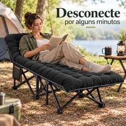 Cama Espreguiçadeira Dobrável Camping com Colchão Removível Oxford Suporta até 150kg JOYFOX