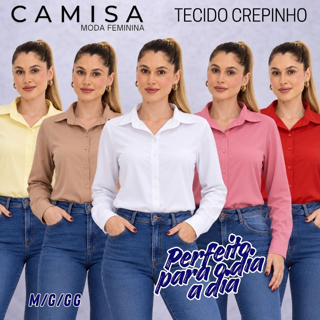 Camisa social feminina Plus Size  Manga Longa Gola Colarinho Crepinho Elegante Trabalho  M ao G3