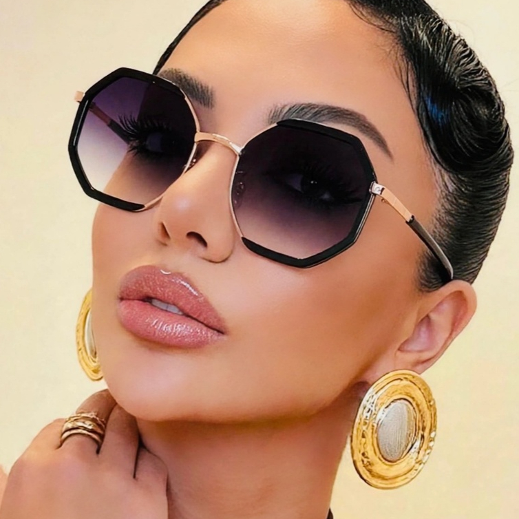 OCULOS DE SOL FEMININO OCTOGONAL RETRO MODA NOVA lente uv400 com case