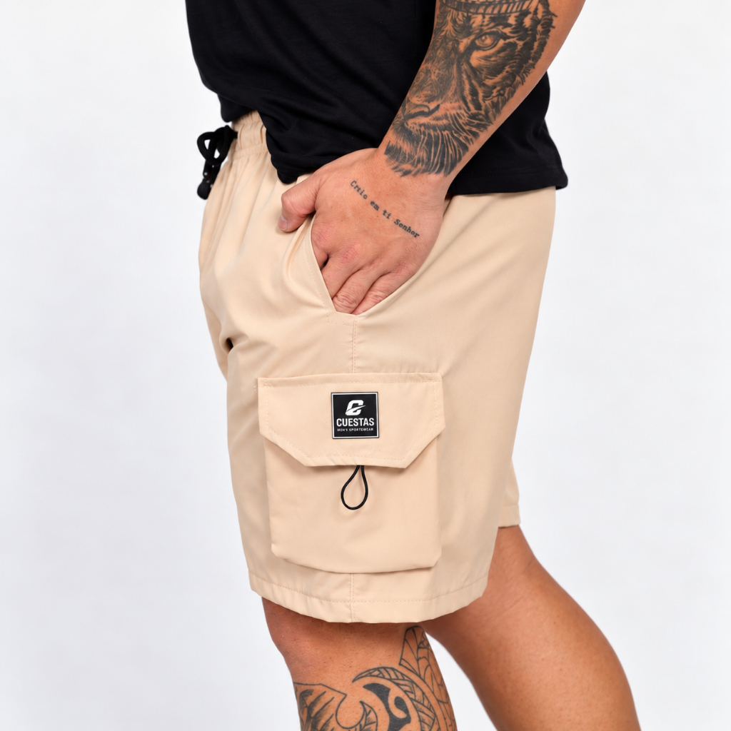 Bermuda  Mauricinho Masculina Com Bolso Lateral Cargo Tecido Tactel Com Elastano