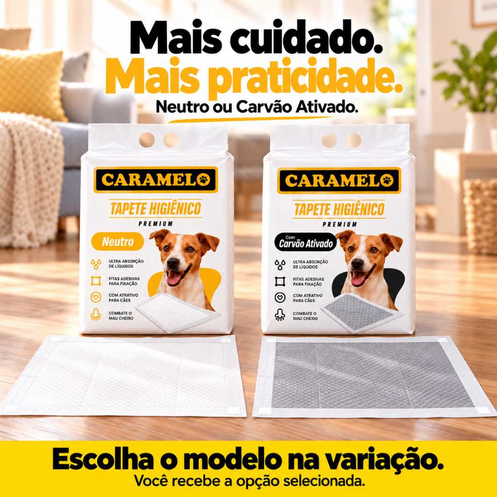 Tapete Higiênico Premium Caramelo - Ultra Absorção Combate Mau Cheiro Não vaza - Adesivos para Fixar