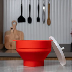 Pipoqueira para Microondas Silicone Vermelha Lyor Dobrável para Pipoca Sem Óleo Cozinha Prática Lanche Cinema em Casa TV