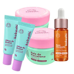 Kit Kokeshi Renovadores Faciais + Óleo de Rosa Mosqueta Super Kit Pele de Porcelana Vidro