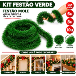 Kit Festão Verde Premium Natal Enfeite Árvore Guirlanda Pinheiro Decoração Natalina Luxo