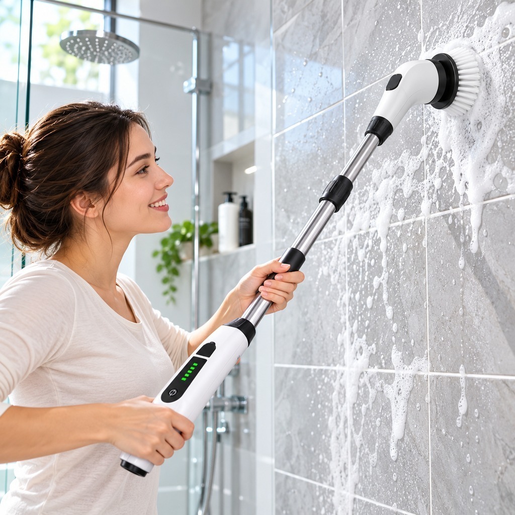 Escova Eletrica Limpeza Mop Giratorio Recarregavel Sem Fio Cabo Extensor 9 em 1 Banheiro Piso Rejunte Azulejo Cozinha