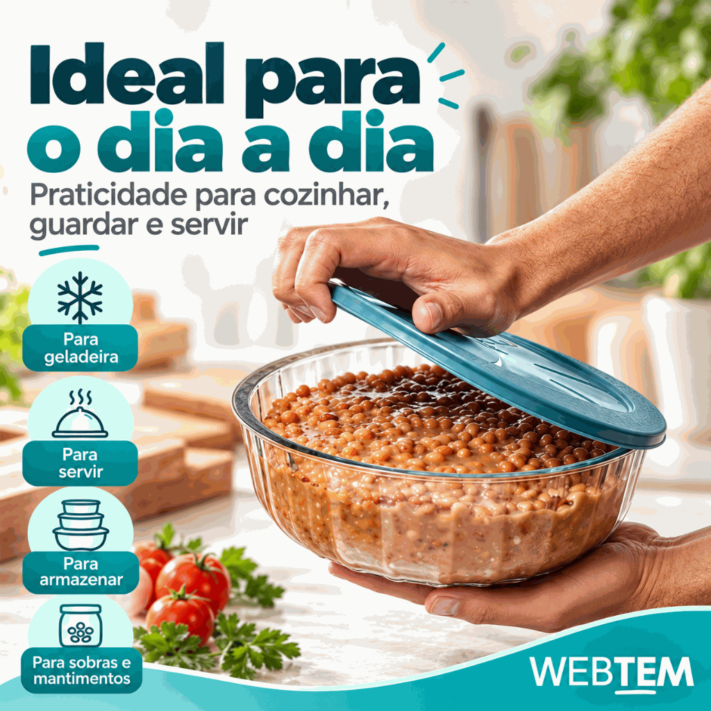 Kit 5 Potes de Vidro 1,5L com Tampa Plástica Oceani Vitazza Tigela Saladeira Bowl Mantimentos — imagem 2 de 2