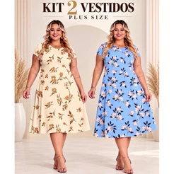 kit com 2 vestido tecido suplex nesgado rodado g gg g1 g2 44/46/48/50/52