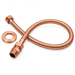 Engate Flexível Aço Inox Corrugado Espiral FxF com Niple Inox 60 cm Rose Fosco