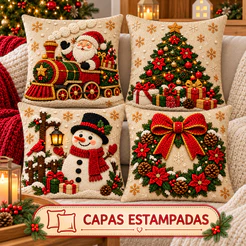 KIT 4 CAPAS DE ALMOFADAS DECORATIVAS NATAL PAPAI NOEL BONECO DE NEVE FELIZ NATAL RENA LANÇAMENTO 2026