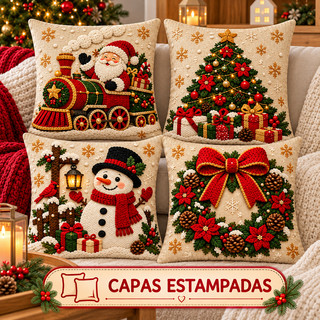 KIT 4 CAPAS DE ALMOFADAS DECORATIVAS NATAL PAPAI NOEL BONECO DE NEVE FELIZ NATAL RENA LANÇAMENTO 2026