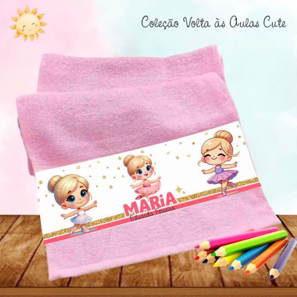 Kit 3 toalhinhas Cute Bailarina Loirinha Lavabinho Personalizada com nome Escolar Linda Delicada