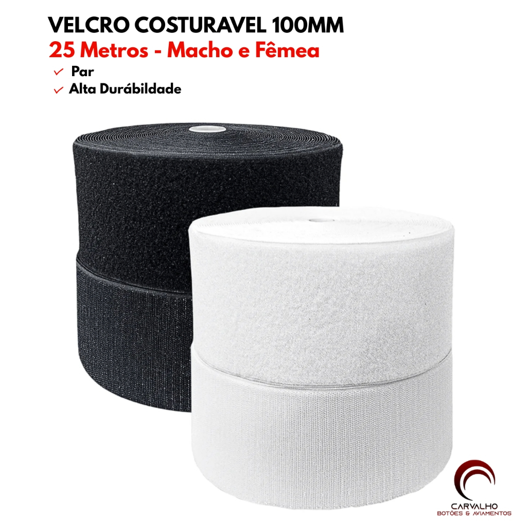 Velcro 100mm Macho e Fêmea Par 25 Metros Cada Alta Fixação Fita Aderente Costura Artesanato Industrial