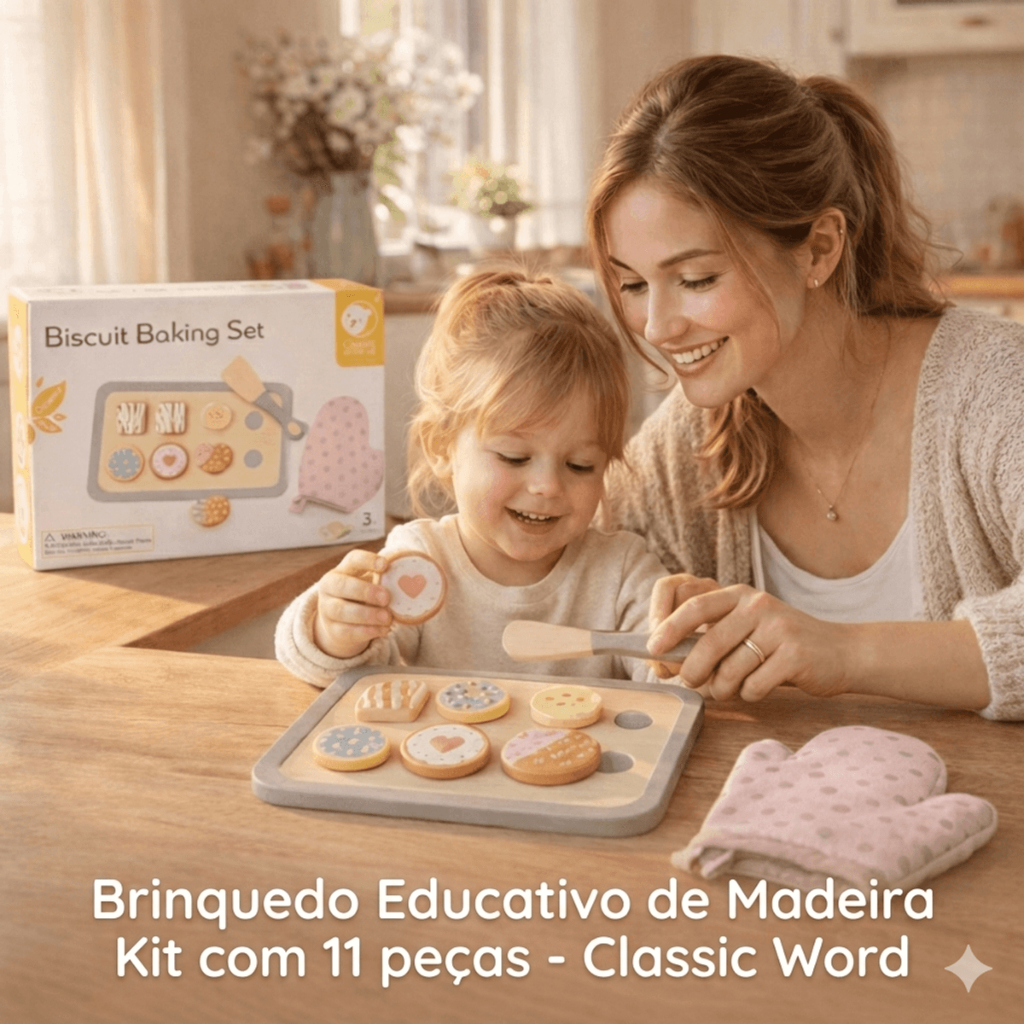 Classic World - Brinquedo Pedagógico Montessori Madeira - Kit de Confeitaria Biscoito Infantil para Coordenação Motora 🎁