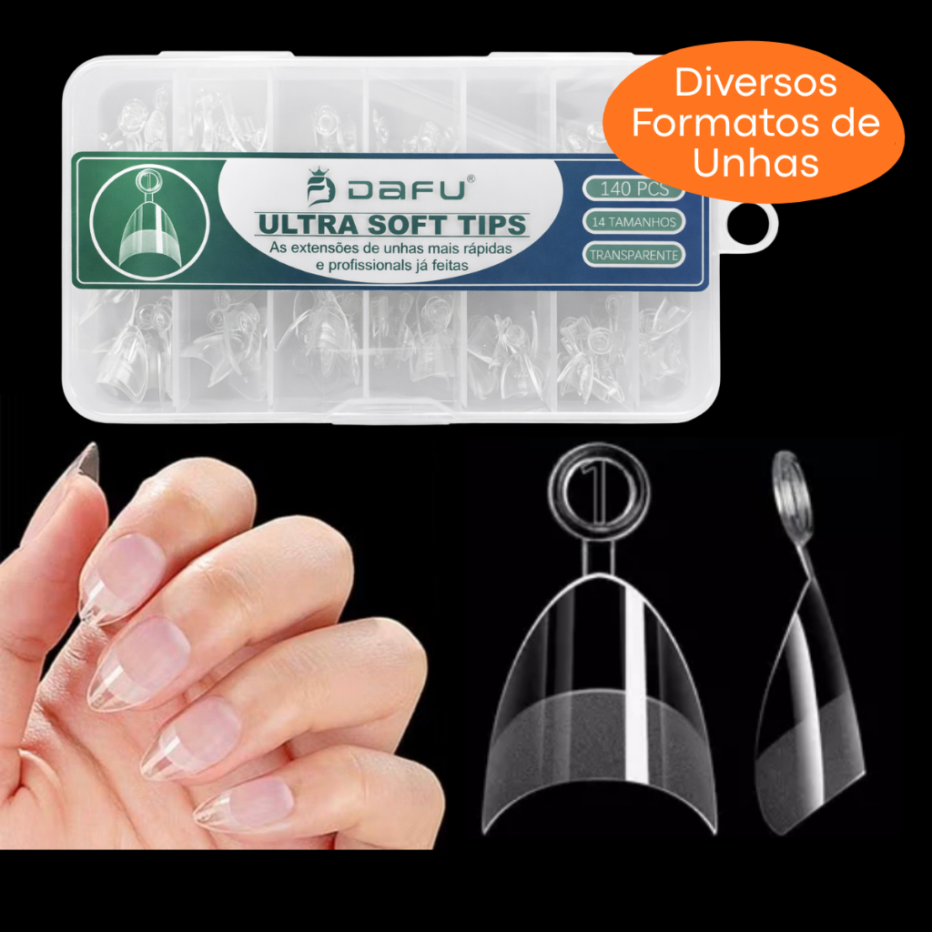 Ponteira Tip de Unha para Alongamento em Gel 140 pcs - 14 Tamanhos Ultra Soft Tips Dafu Transparente em Oferta na Shopee