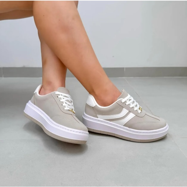 Tênis Feminino Vizzano Camurça/Nobuck-1437.205 Plataforma-Cinza/Branco