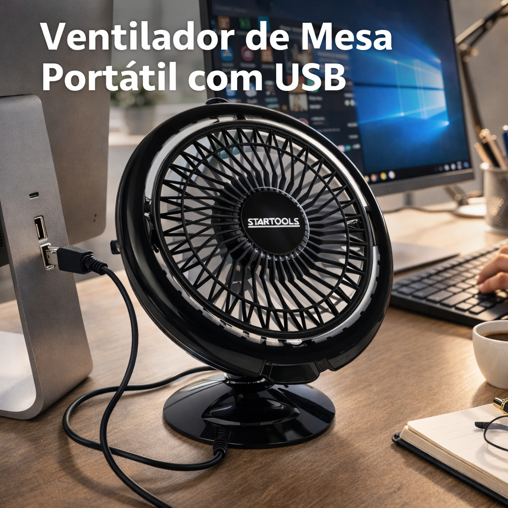 Ventilador de Mesa Mini Pequeno Redondo Portátil com USB Silencioso Casa Escritório Preto 7,5W 2W