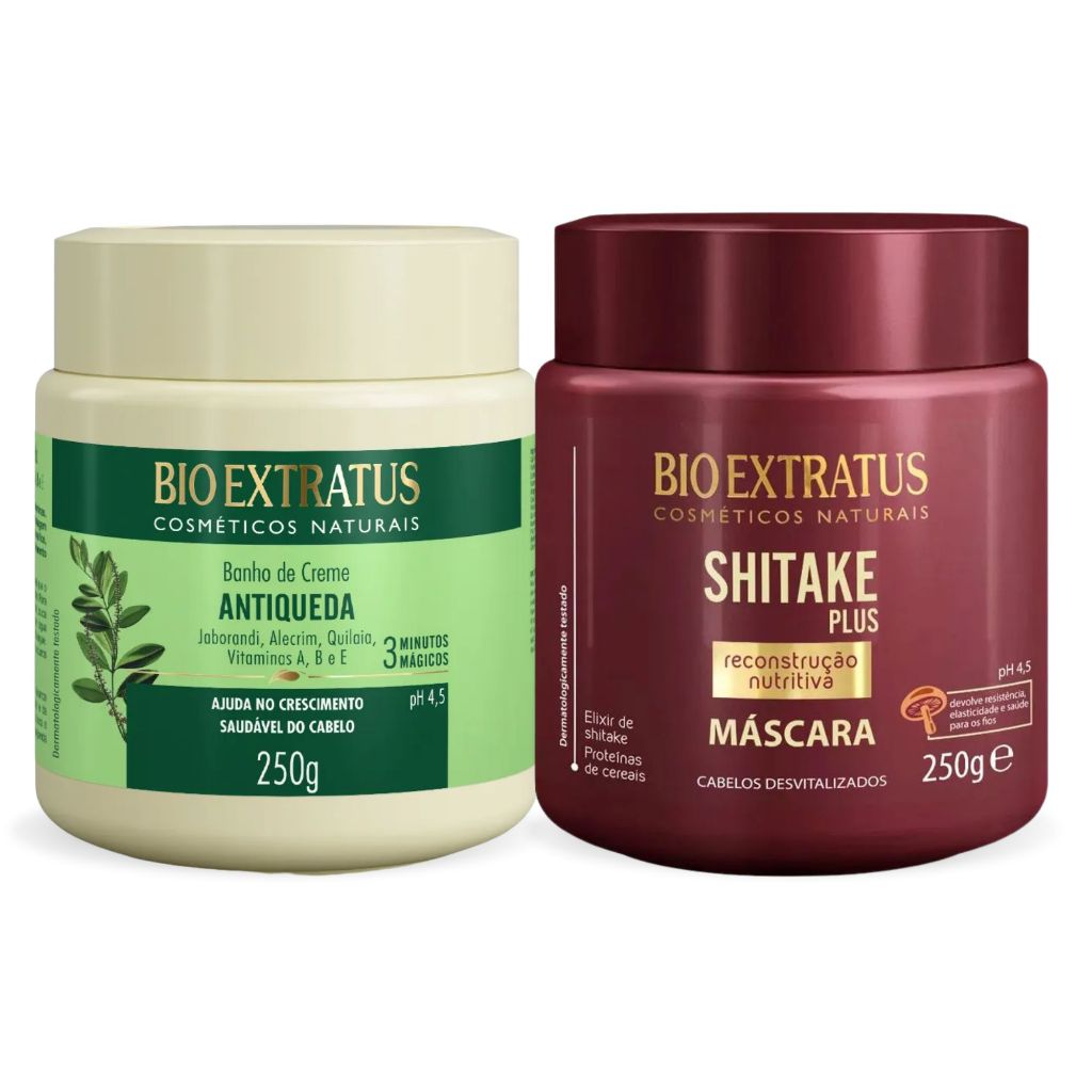 Kit Cronograma Capilar Hidratação Nutrição Reconstrução Antiqueda+ Shitake Máscaras 250g Bioextratus