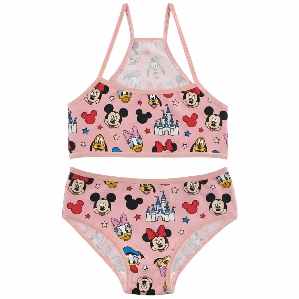 Conjunto Infantil Menina Moça Nadador Estampado Top e Calcinha Microfibra Forro Algodão