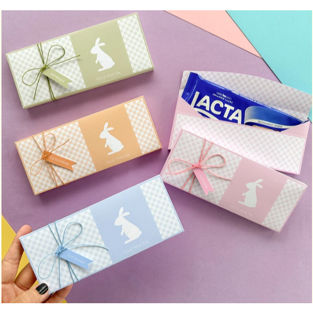 🐰 Caixa Porta Chocolate Páscoa Personalizada com Nome | Para Barra 80g | Embalagem | Lembrancinha Pegue e Monte em Oferta na Shopee