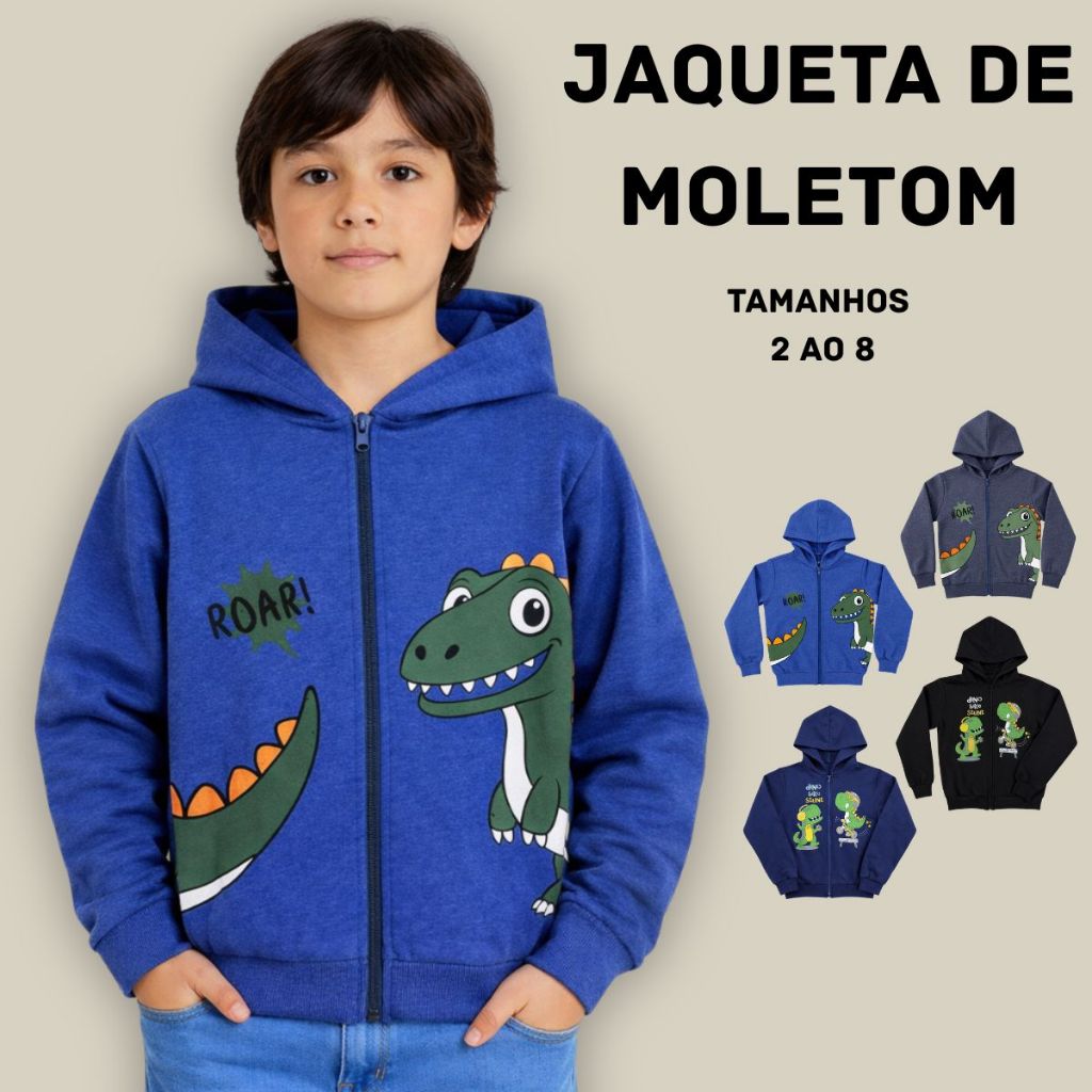 Jaqueta Agasalho Casaco Moletom Infantil Menino Com Capuz  Com Estampa Com Punho 3033-A