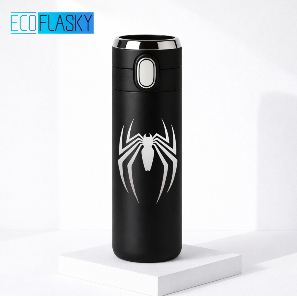 Garrafa Térmica de Água Aço Inoxidável Homem-Aranha Estampada Termometro LED Digital 420ml
