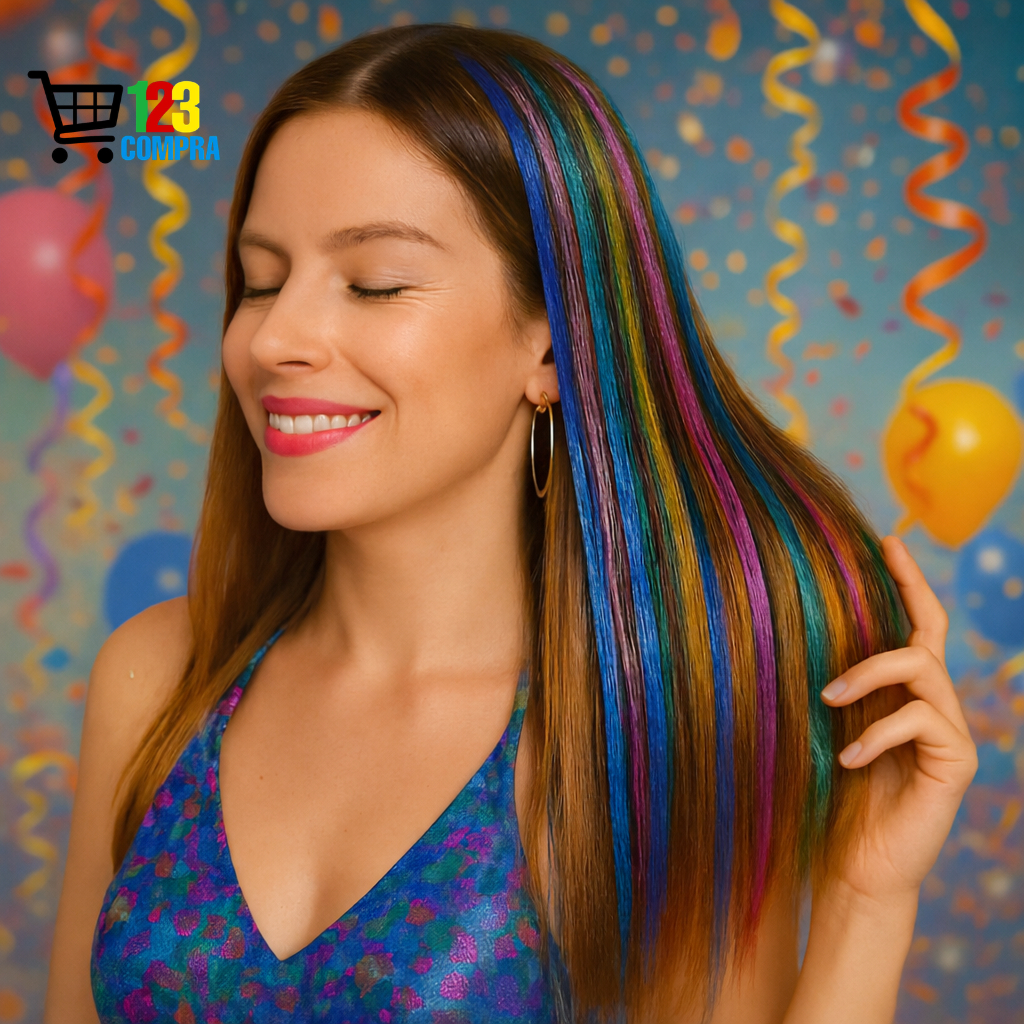 Fios de Cabelo Coloridos Brilhosos Sintético Holográficos multicolorido em Oferta na Shopee