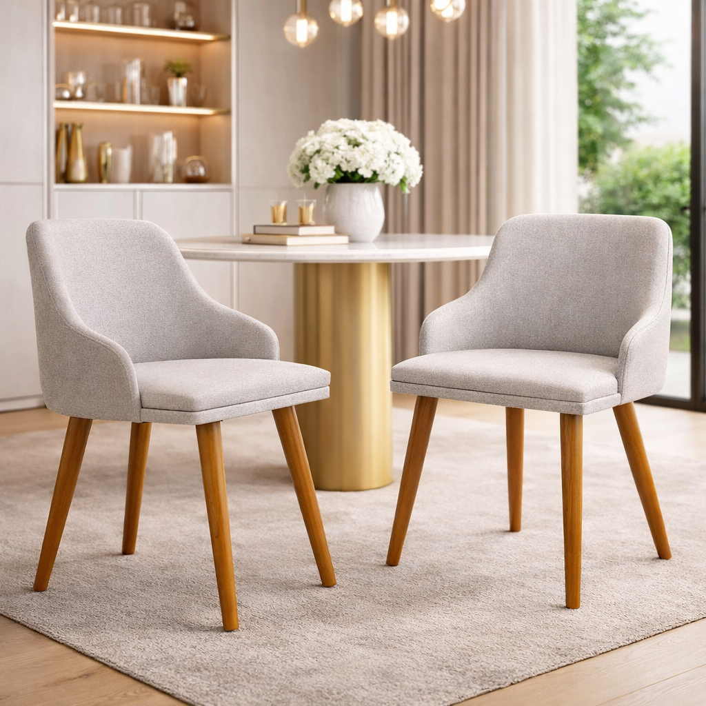 Kit 2 Cadeiras Million Tecido Linho Pés Em Madeira Maciça em Oferta na Shopee