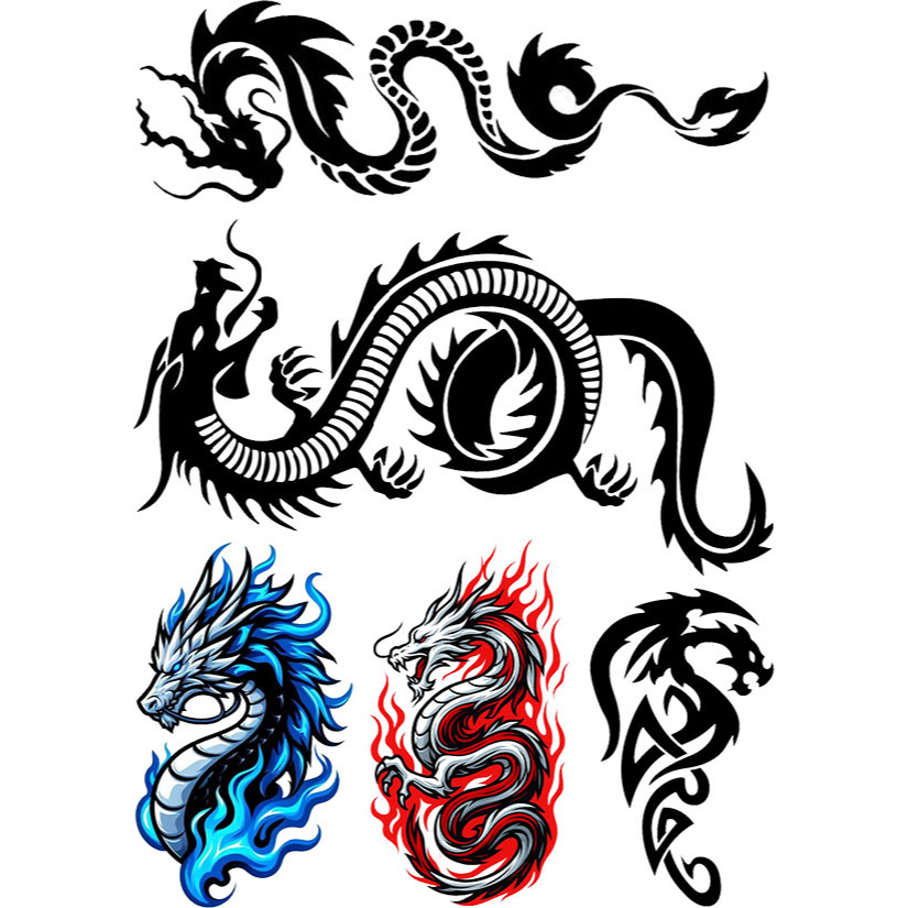 Tatuagem Infantil Temporária | Kit Festa Dragão | 5 tatoo tamanho na imagem