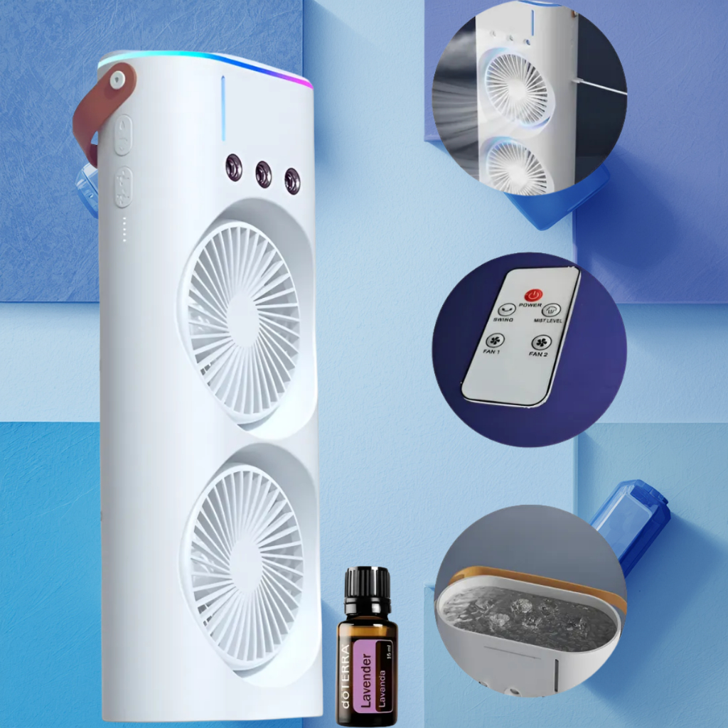 Ventilador Climatizador Portátil Umidificador Duplo De Mesa + Brinde Aromatizador
